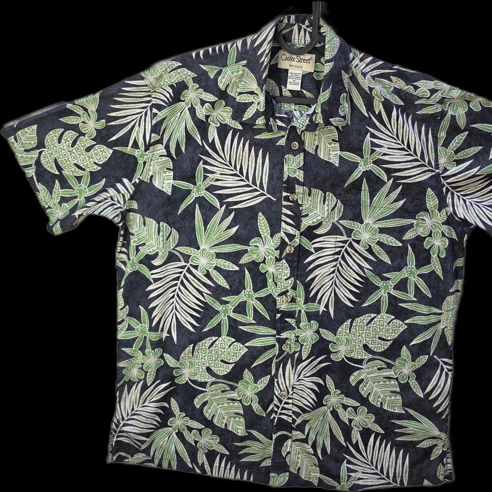 Cooke Street Honolulu Hawaiian button-up shirt in black and green (0106)